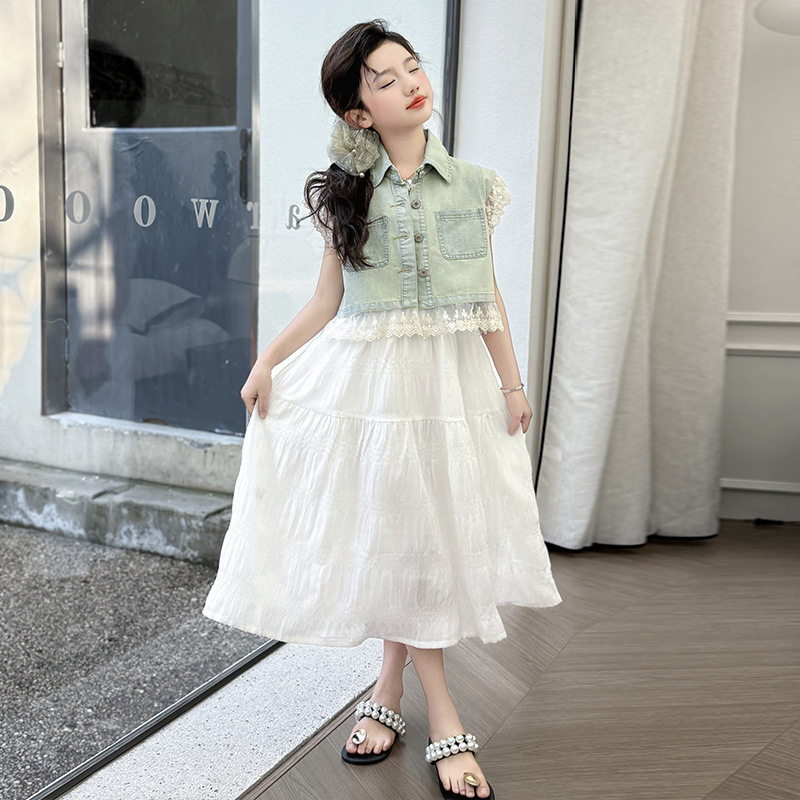 童装女童夏装连衣裙2026新款儿童裙子中大童牛仔马甲背心裙两件套