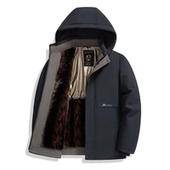 棉衣爸爸装 夹棉加绒厚款 可脱卸帽派克服加绒男装 北方棉服男士 男式