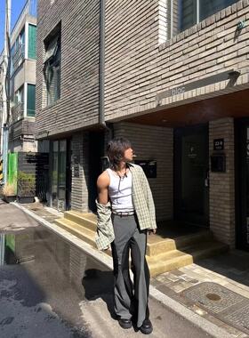 Yoki Satisfaction 23FW Patchwork trousers 竖纹拼接大喇西裤