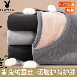 女发热棉毛衫 加绒加厚兔绒蚕丝秋衣秋裤 保暖内衣套装 花花公子男士