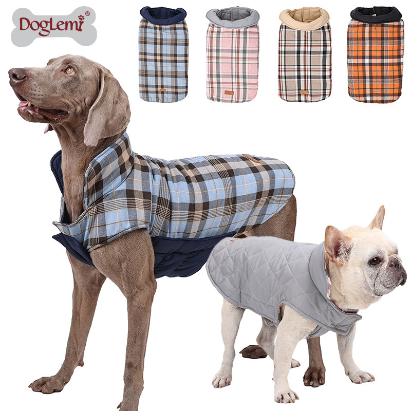 doglemi经典格子双面狗衣服背心