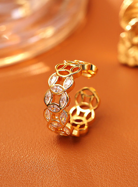 新中式钱多多锆石铜钱开口戒指高级感时尚精致喜庆食指戒财运指环