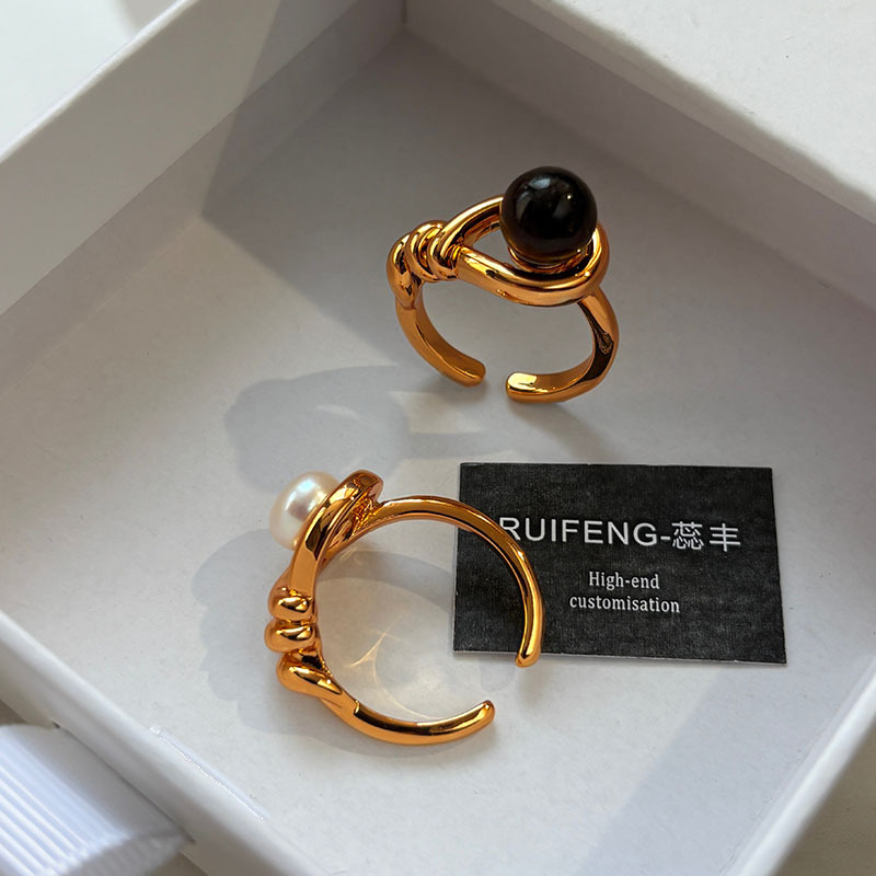 天然淡水珍珠食指开口戒指女小众设计轻奢高级感复古冷淡风指环潮