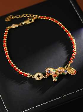 七彩锆石直播爆款红绳小马手链女小众设计时尚精致百搭手绳本命年