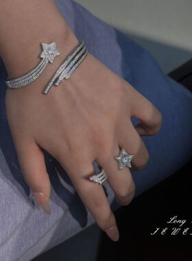 小香风彗星满钻开口手镯戒指高级感轻奢流星精致手链设计感食指戒