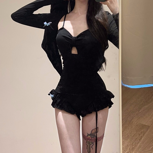 遮肉显瘦立体花泳装 世可儿2025新爆款 蝴蝶黑色连体泳衣女温泉长袖