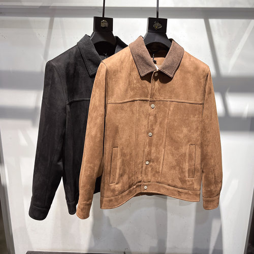 Tagkita复古翻领短款麂皮绒羽绒