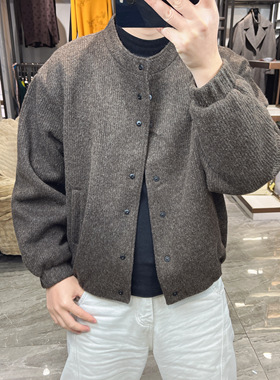 实体~CG潮牌极简风立领羊毛呢子90羽绒服男短款美式宽松保暖外套