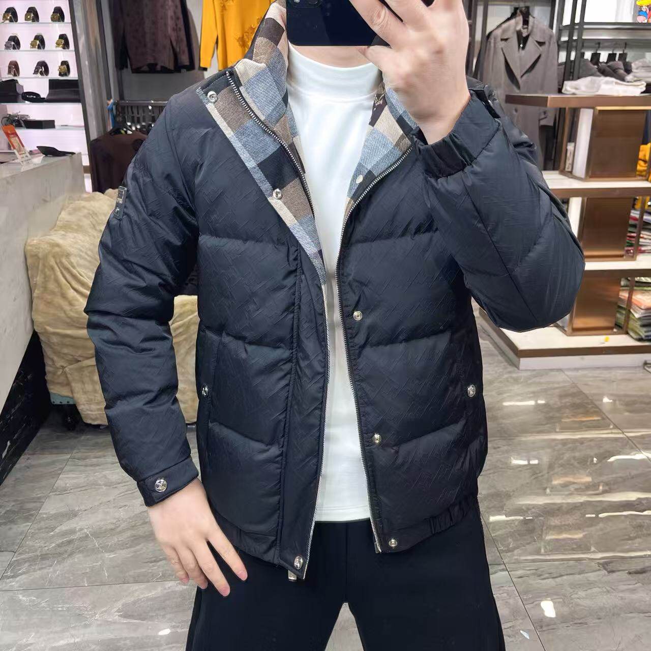 男士短款立领白鸭绒保暖羽绒服