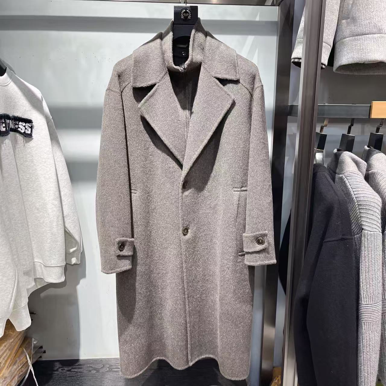 中长款双面绵羊毛呢男士大衣