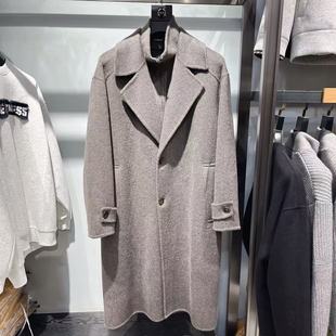 实体~中长款双面绵羊毛呢子大衣可拆卸立领拉链高端男士毛呢外套