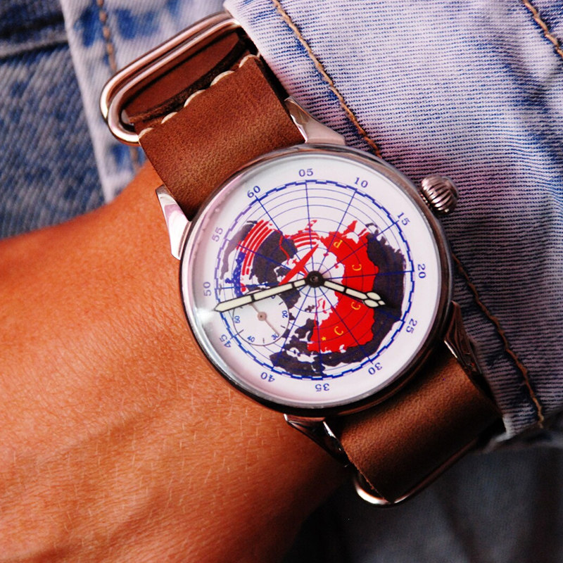 苏联库存手表cccp飞行员复古男表手动机械玻璃透底牛皮防水欧美