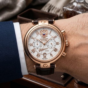 俄罗斯双头鹰手表总统签名男表轻奢镀金石英计时码 表表盘商务送礼