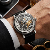 欧美奢华商务男表小众手工制造纯银18K金表盘透底机械表文艺进口