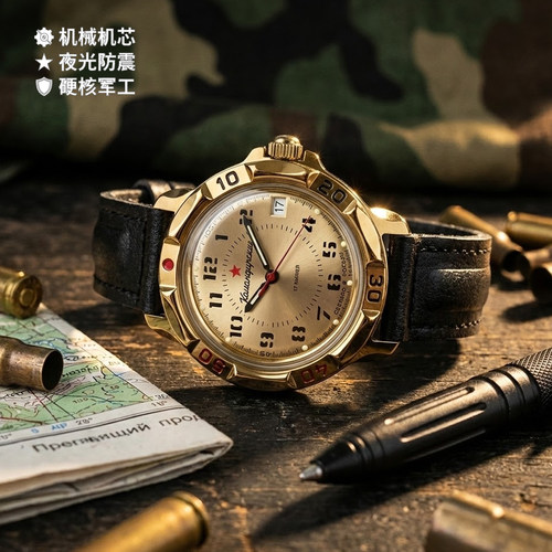 俄罗斯指挥官纯机械防震军表铜壳