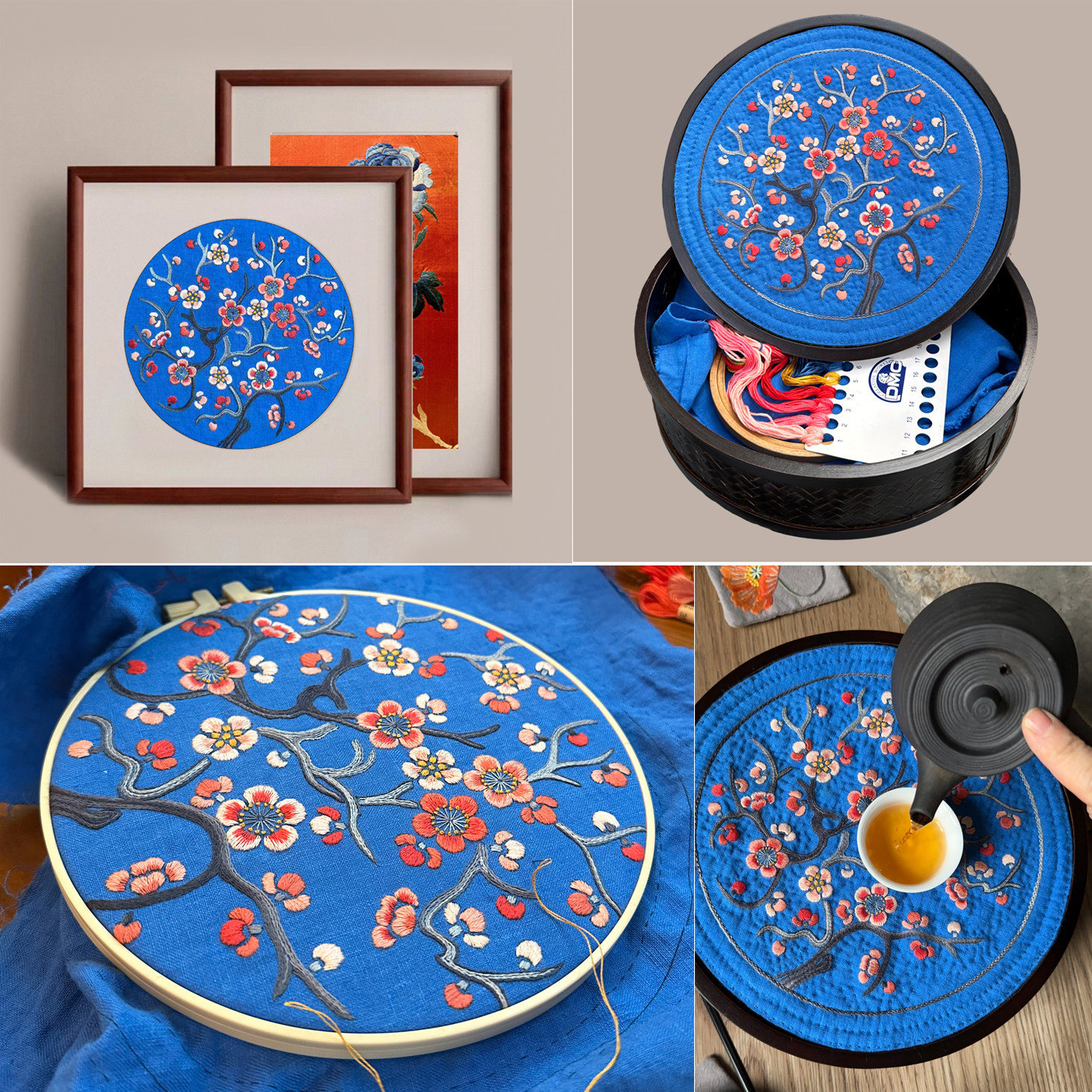 红梅手工DIY刺绣中国传统刺绣国风国潮创意自绣教学茶席材料包,居家布艺,缝纫DIY材料套装,淘宝优惠券,粉丝福利购,淘宝优惠卷