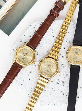 vintage上海产90年代复古怀旧镀金淑女真皮小铜女表手动机械小巧