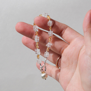 天然黄水晶算盘珠托帕石海西切圆珠小众轻透串珠手链925银饰手链