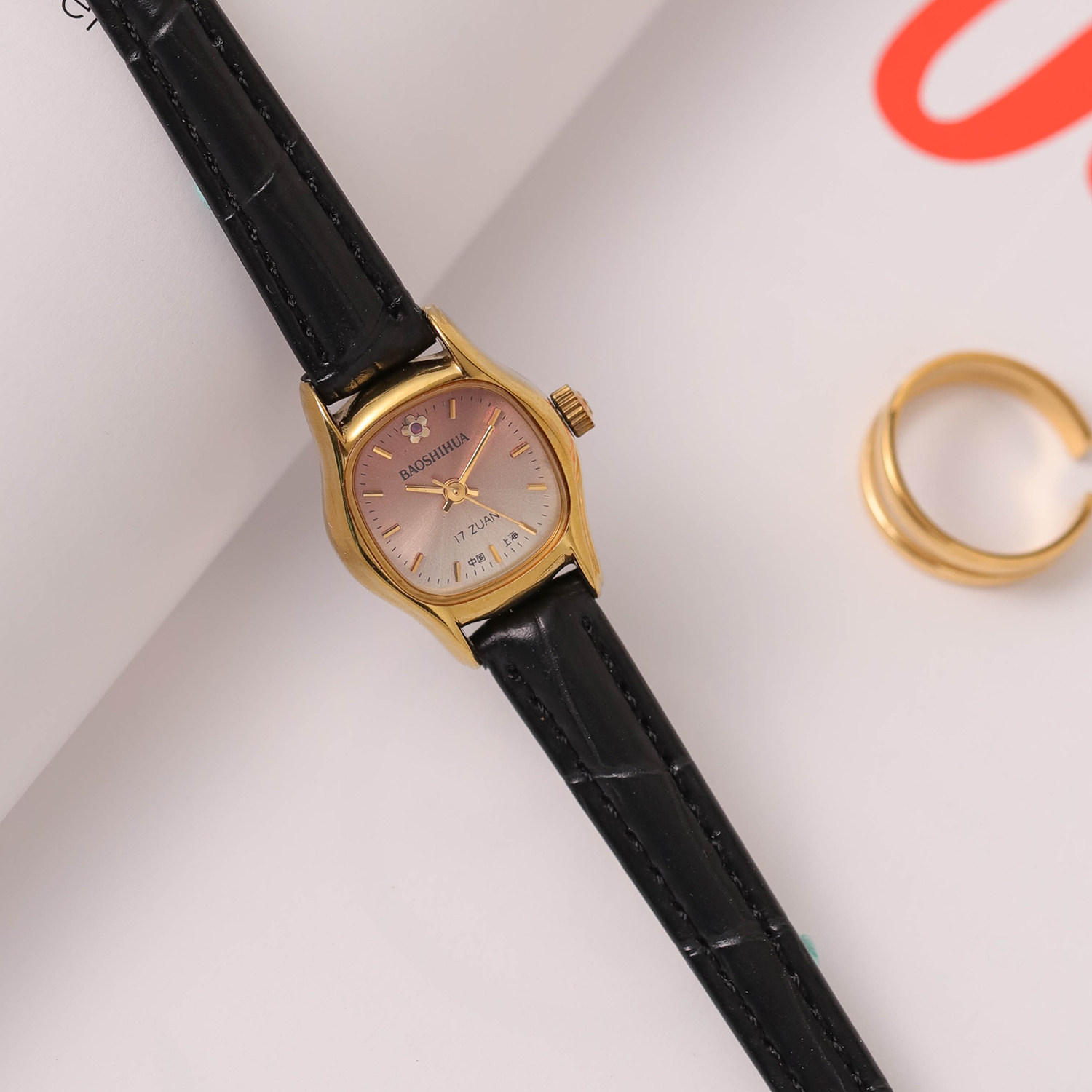 宝石花冬去春来女主同款手动机械手表金色方形复古怀旧文艺女表