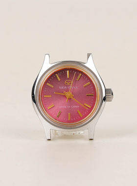 复古银色怀旧天津手表厂hai鸥圆形红面白面手动机械表女士手表