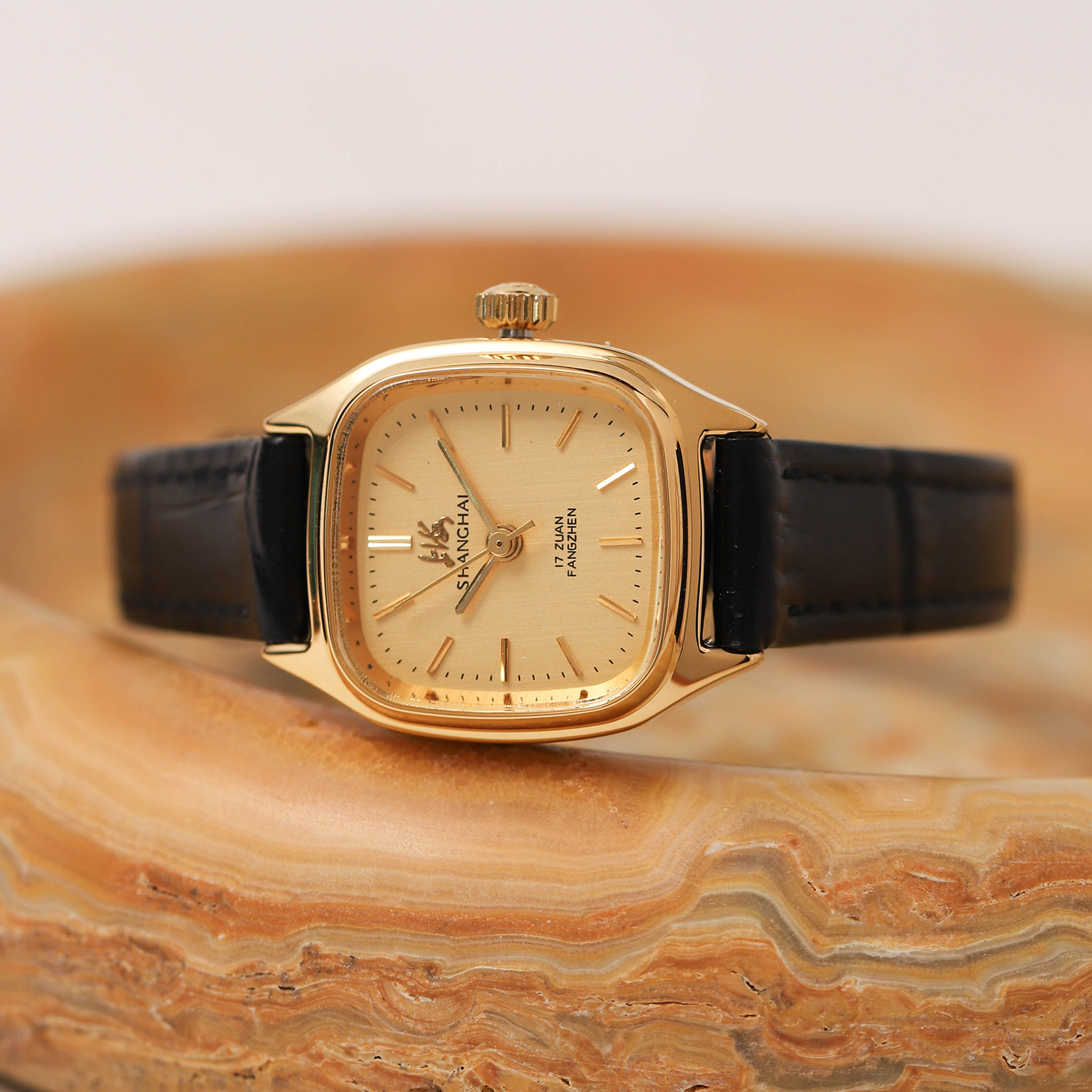 国产库存老上海怀旧复古精致金色古董女生手动机械表考试考研手表