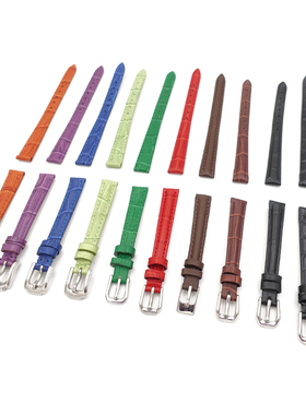 优质牛皮真皮手表带黑色彩色表带10mm皮表带女带表皮带针扣小表带