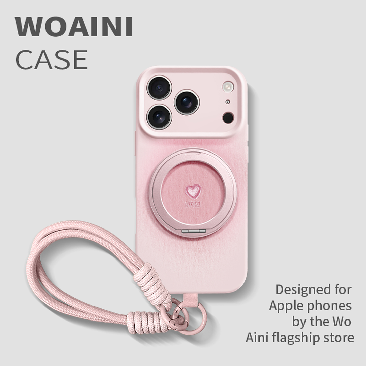 沃艾尼适用于苹果17promax手机壳高端硅胶iPhone16pro真液态15带支架14爱心日韩13挂绳保护套plus简约ins新款