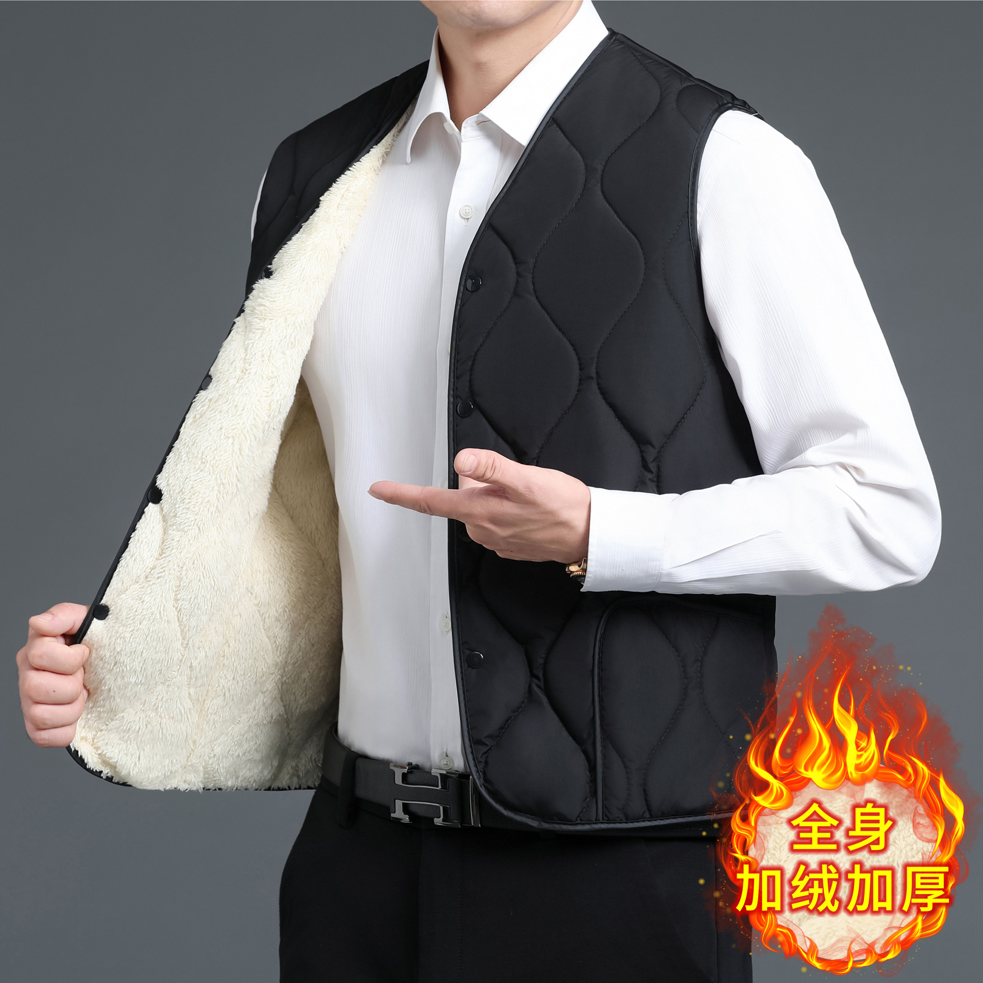 按扣男士马甲加绒加厚背心