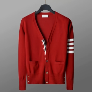 TB经典5扣本命年红色开衫毛衣针织衫休闲时尚外套四道杠男女情侣