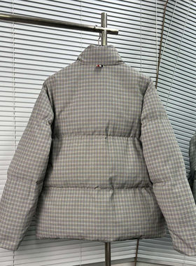 高定TB高品质秋冬季四杠条纹双面可穿开衫立领男女款羽绒服