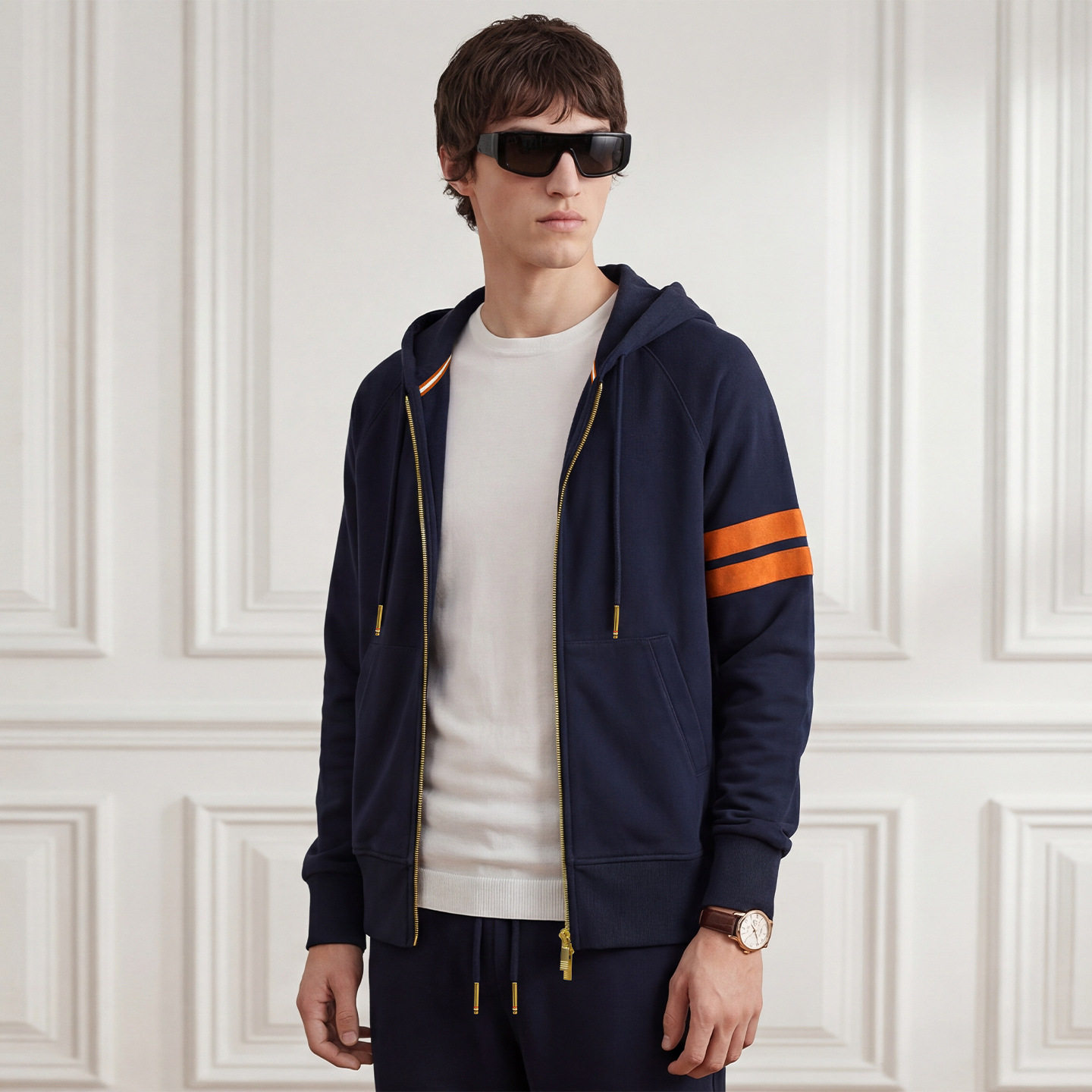 欧美潮牌春秋新款纯棉拉链外套情侣百搭休闲纯棉连帽卫衣 B0605