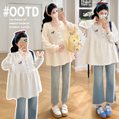 百搭休闲不显怀纽扣刺绣小马上衣T恤 2026新款 纯棉孕妇装 卫衣春装