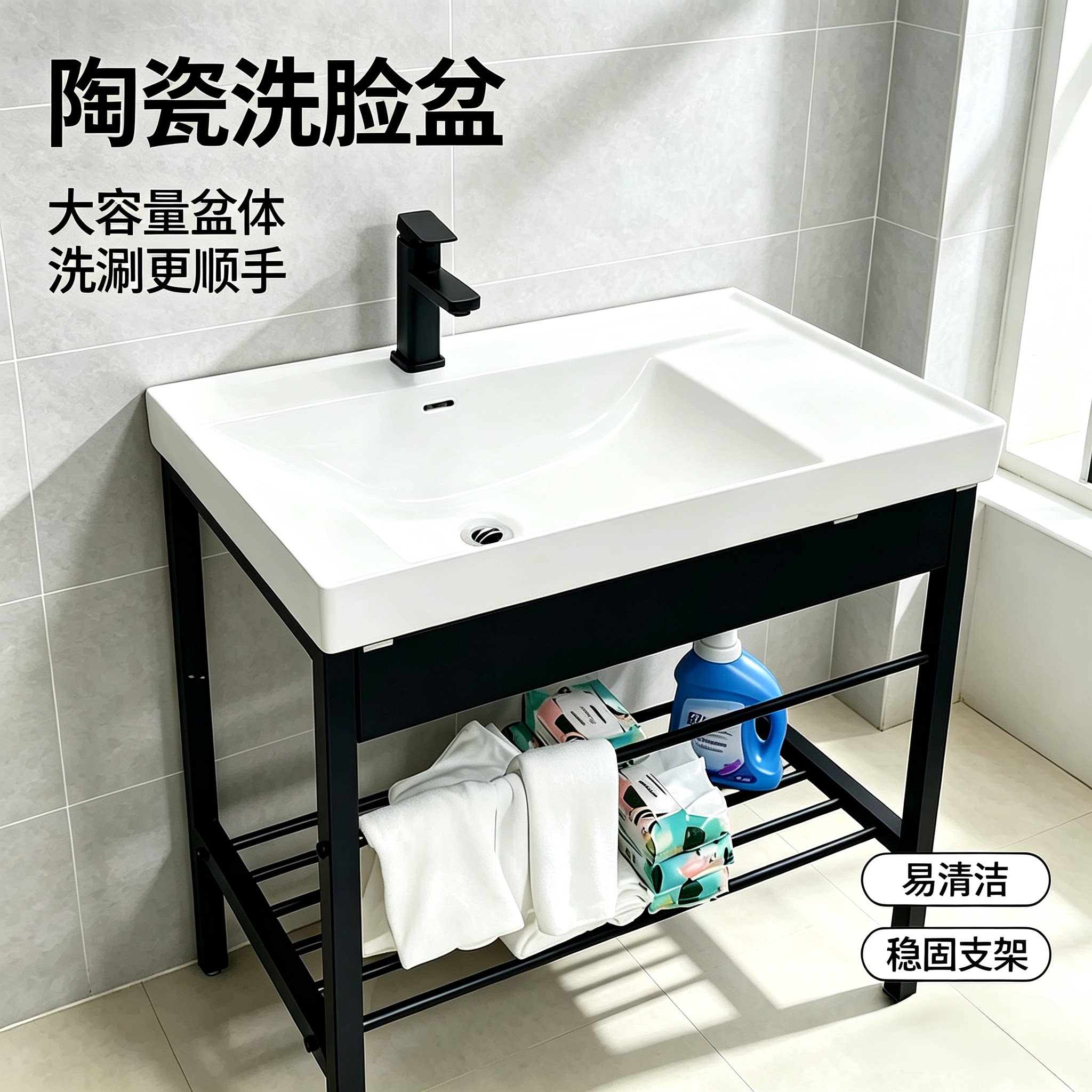 陶瓷一体左盆洗脸盆洗手盆