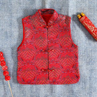 25新款儿童马甲新中式复古拜年服国风红色男女童背心坎肩演出服