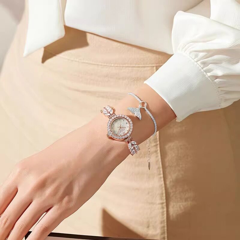 聚利时手表女美人鱼2025新款正品满钻时尚轻奢小众女士手链石英表