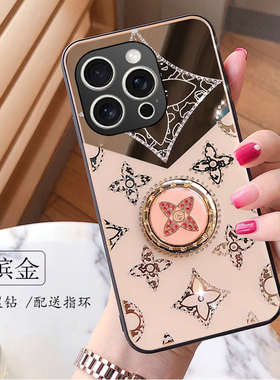 适用苹果16promax手机壳ip15新款镜面镶钻iPhone12pro支架苹果11PRO化妆镜防摔13PROMAX高级奢14带挂绳女潮xr