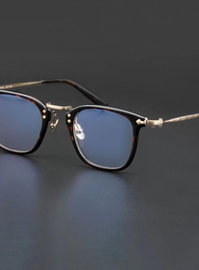 近视眼睛框男GMS806超轻复古纯钛眼镜架中金板材眼镜框黑色框大脸