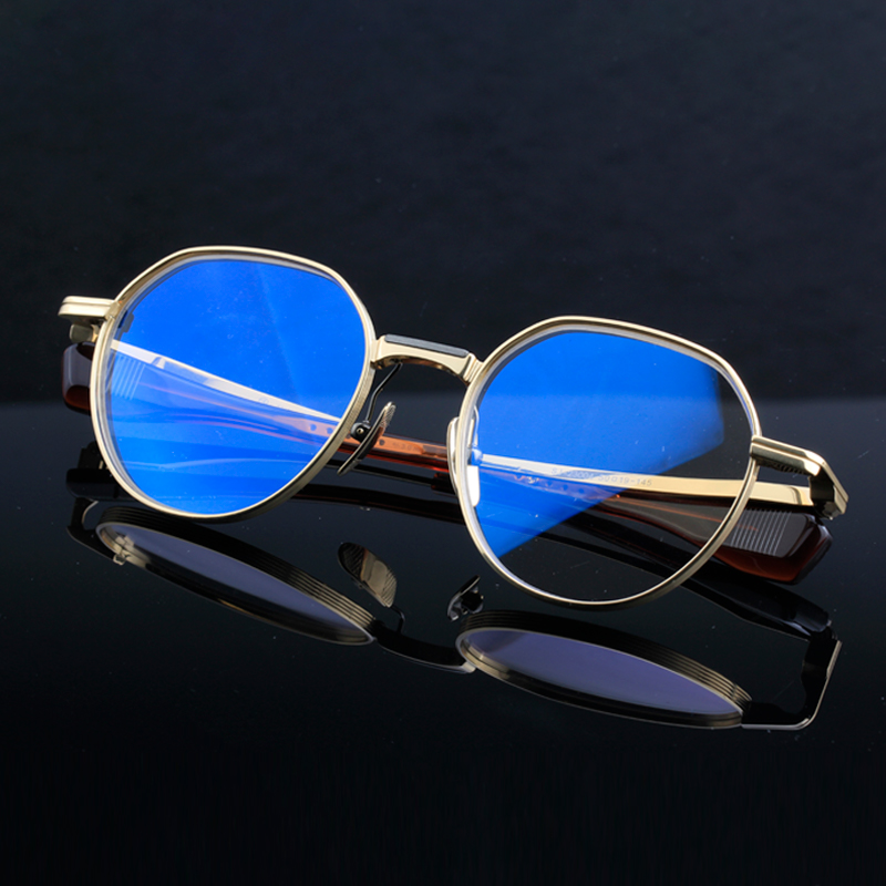 纯钛眼镜框全框可配近视眼镜架文艺复古多边形金属眼镜板材23004