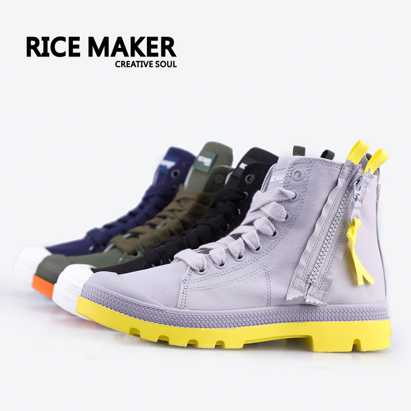 热米ricemaker高帮帆布鞋男休闲透气个性街头运动鞋潮牌拉链拼色