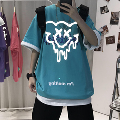 Summer relaxed cartoon reflective printing men's half sleeve lovers short sleeve T-shirt