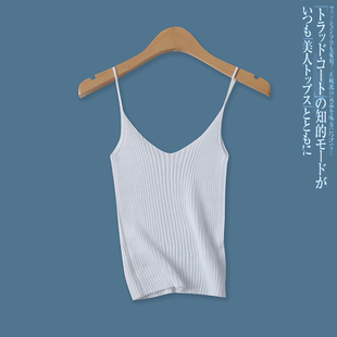 纯色百搭前后V领显瘦短款 针织吊带衫 外贸女装 新款 背心16242 春夏季
