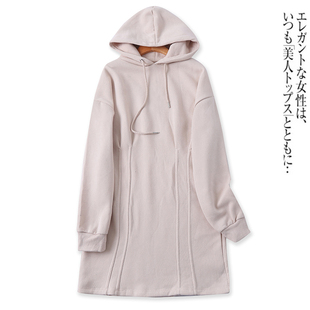 中长款卫衣春秋新款外贸女装时尚百搭连帽套头长袖薄绒外套12437