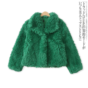 洋气翻领一粒按扣显瘦长袖 仿皮草冬季 时尚 外贸女装 外套15980 新款