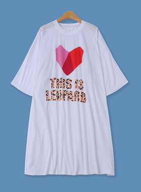 大版睡裙夏新款外贸女装时尚印花宽松圆领中长款短袖连衣裙11513