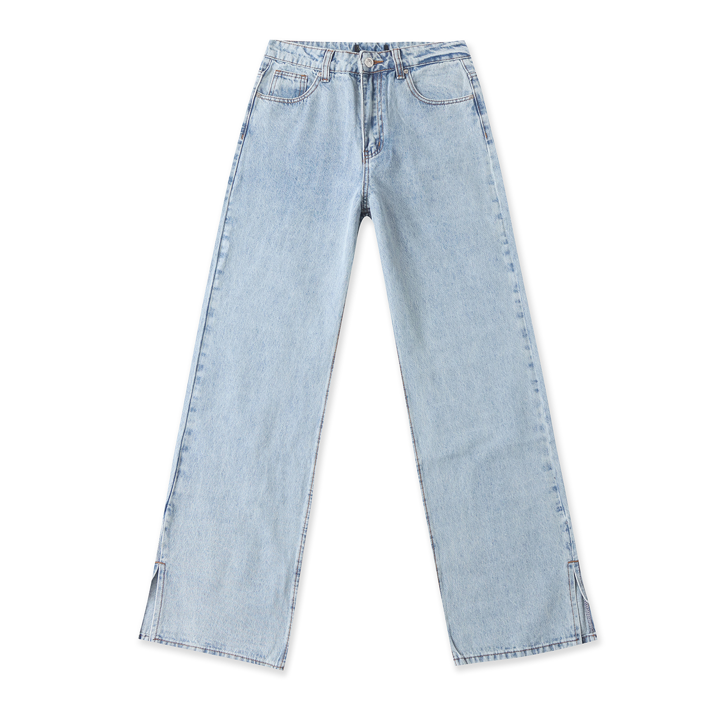 高腰牛仔裤秋新款外贸女装时尚百搭多口袋开叉修身水洗长裤19121