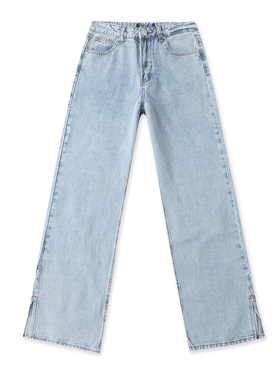 高腰牛仔裤秋新款外贸女装时尚百搭多口袋开叉修身水洗长裤19121