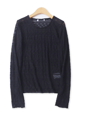 蕾丝打底小衫春季新款外贸女装百搭时尚修身镂空圆领长袖T恤17839