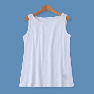 显瘦无袖 百搭纯色圆领修身 套头上衣12270 外贸女装 棉麻背心夏新款