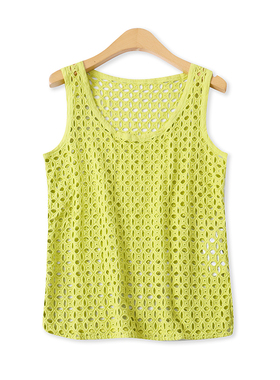 镂空棉背心夏季新款外贸女装百搭圆领显瘦无袖开叉叠穿坎肩18107