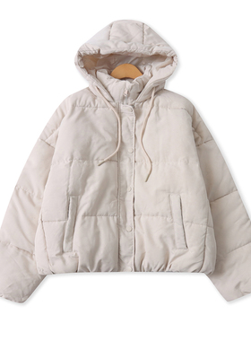 短款面包服冬季新款外贸女装百搭保暖宽松长袖连帽拉链棉服19325